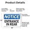 Signmission Entrance In Rear OSHA Notice Sign, Aluminum, 18in W x 12in L, 2PK OS-2PACK-NS-A-1218-L-12101 - alternate 3